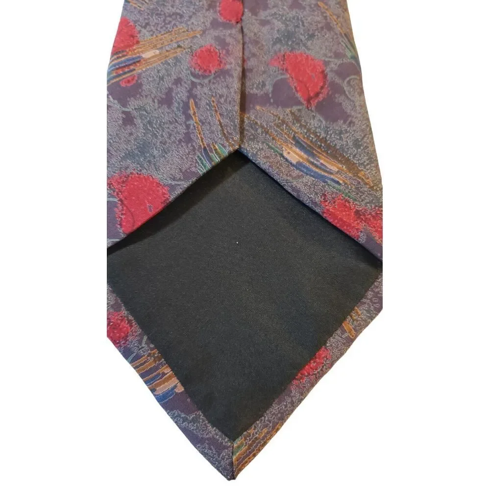 Vintage Secours Abstract Multicolor NeckTie 100% Silk Blues and Reds‎